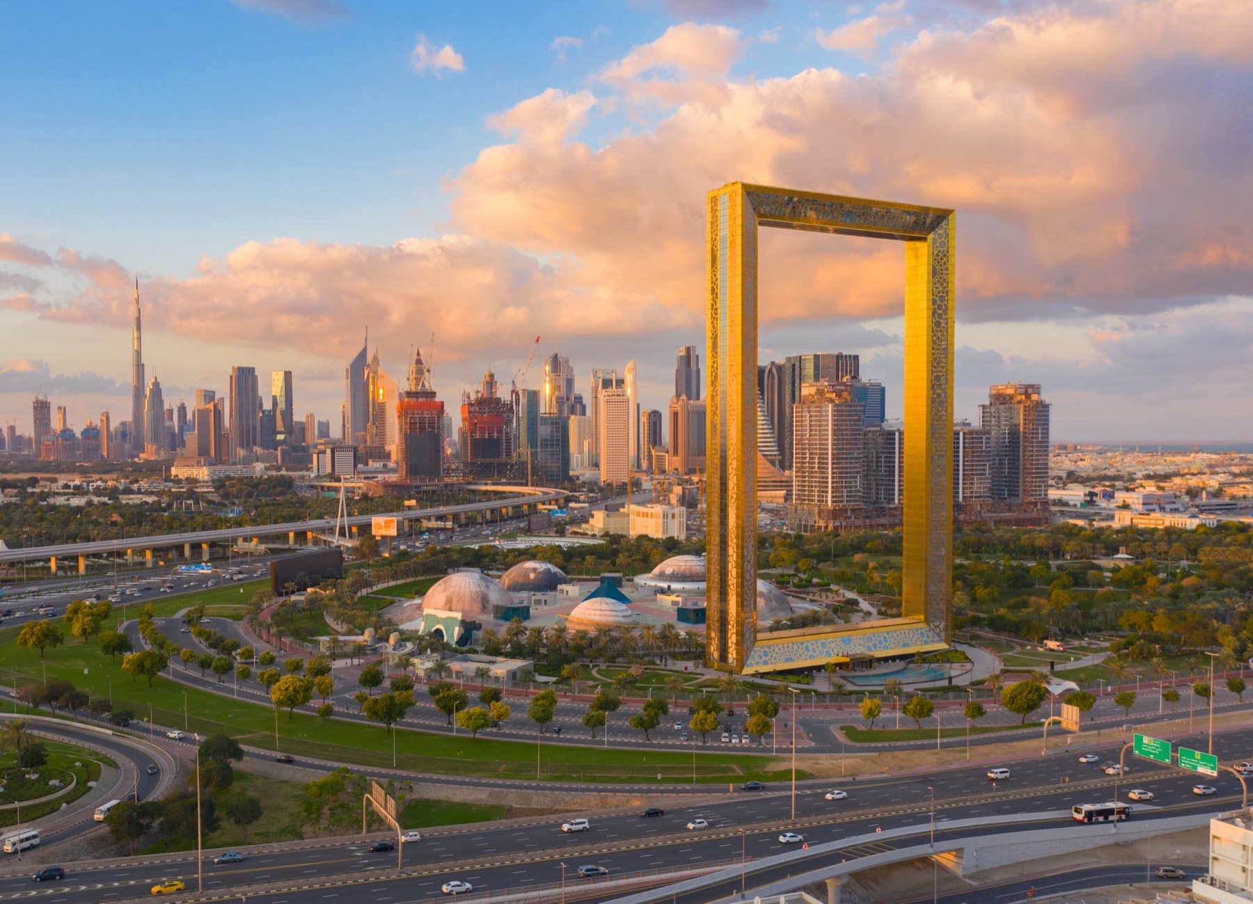 The Dubai Frame and skyline